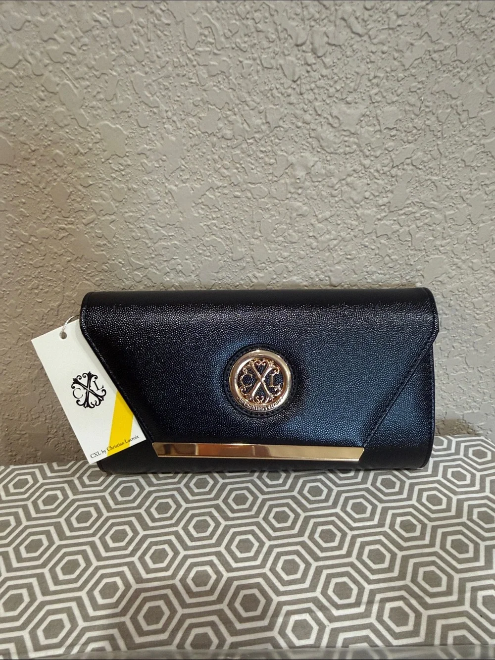 Christian Lacroix Black Clutch with Gold Emblem